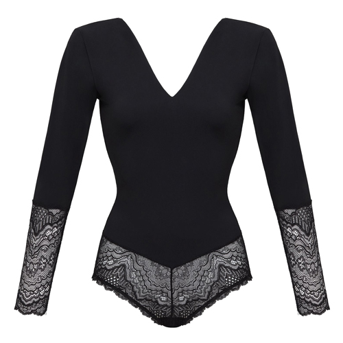 Body manches longues dentelle et maille Désir d'un soir Lingerie Allande