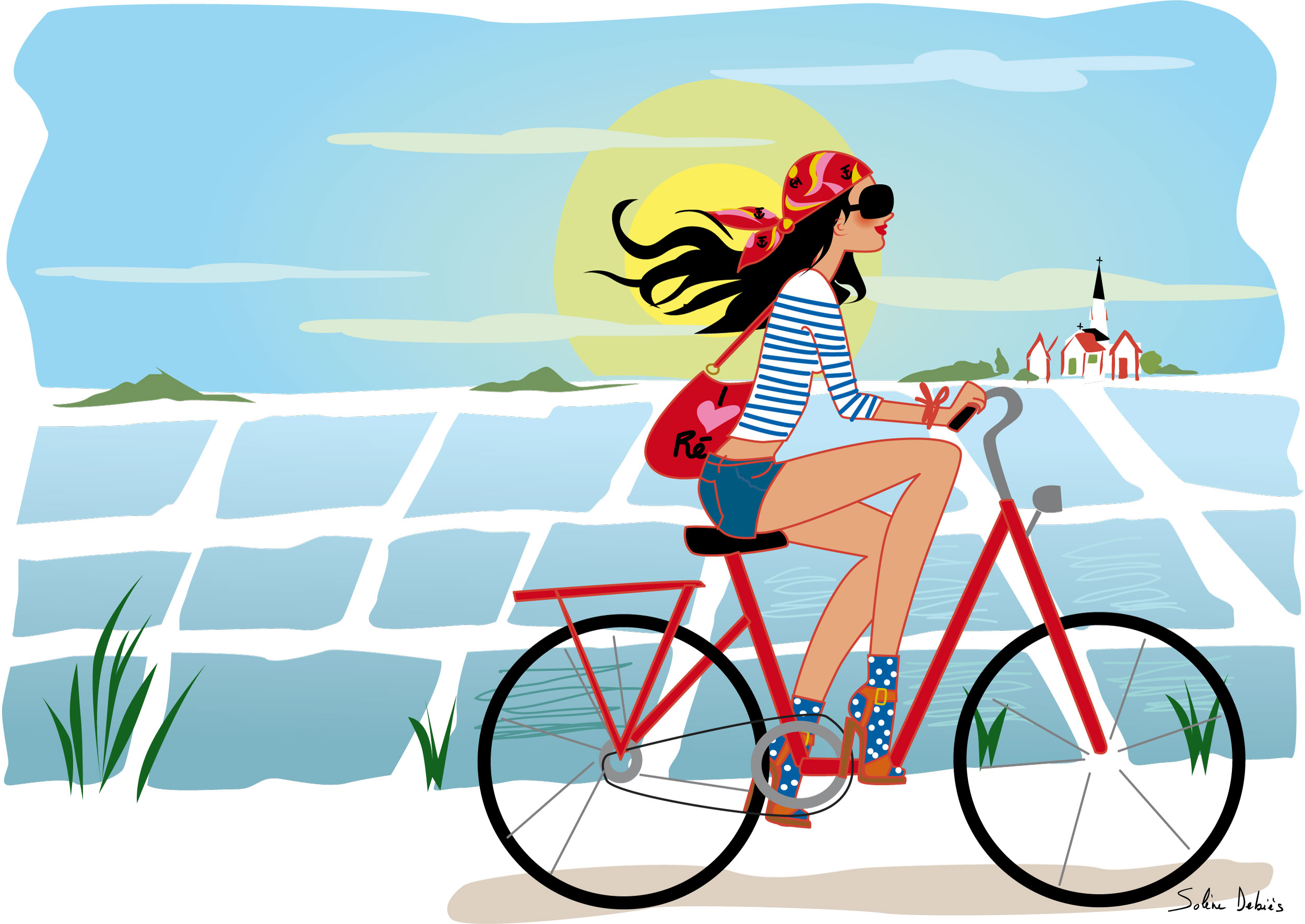 illustration femme vélo ile de ré Solene Debies